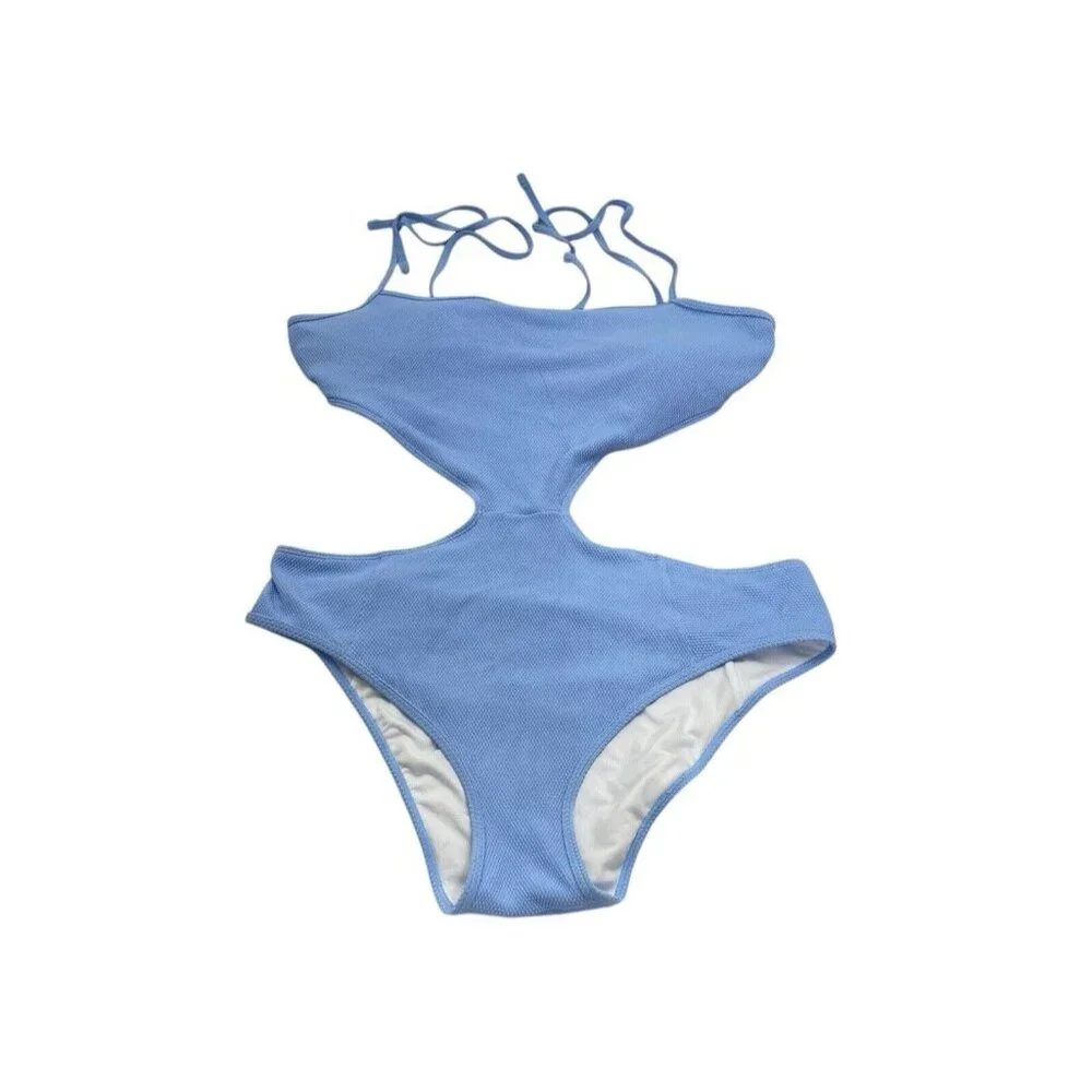 ABERCROMBIE FITCH Women Cut Out 1 Piece Swimsuit‎ Sz XL Blue Beach Pool 59-9